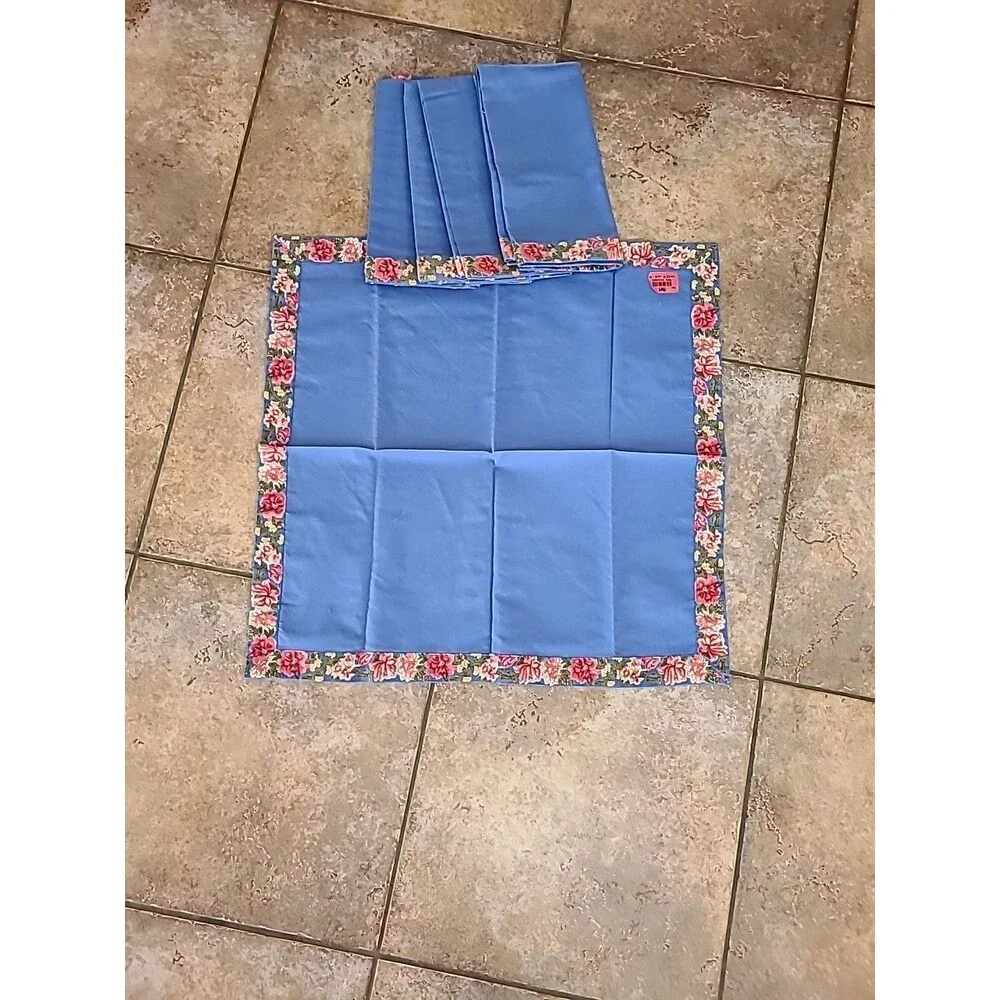 Pier 1 Imports FloralTrim 100% Cotton Napkins Set of 5 royal blue 20